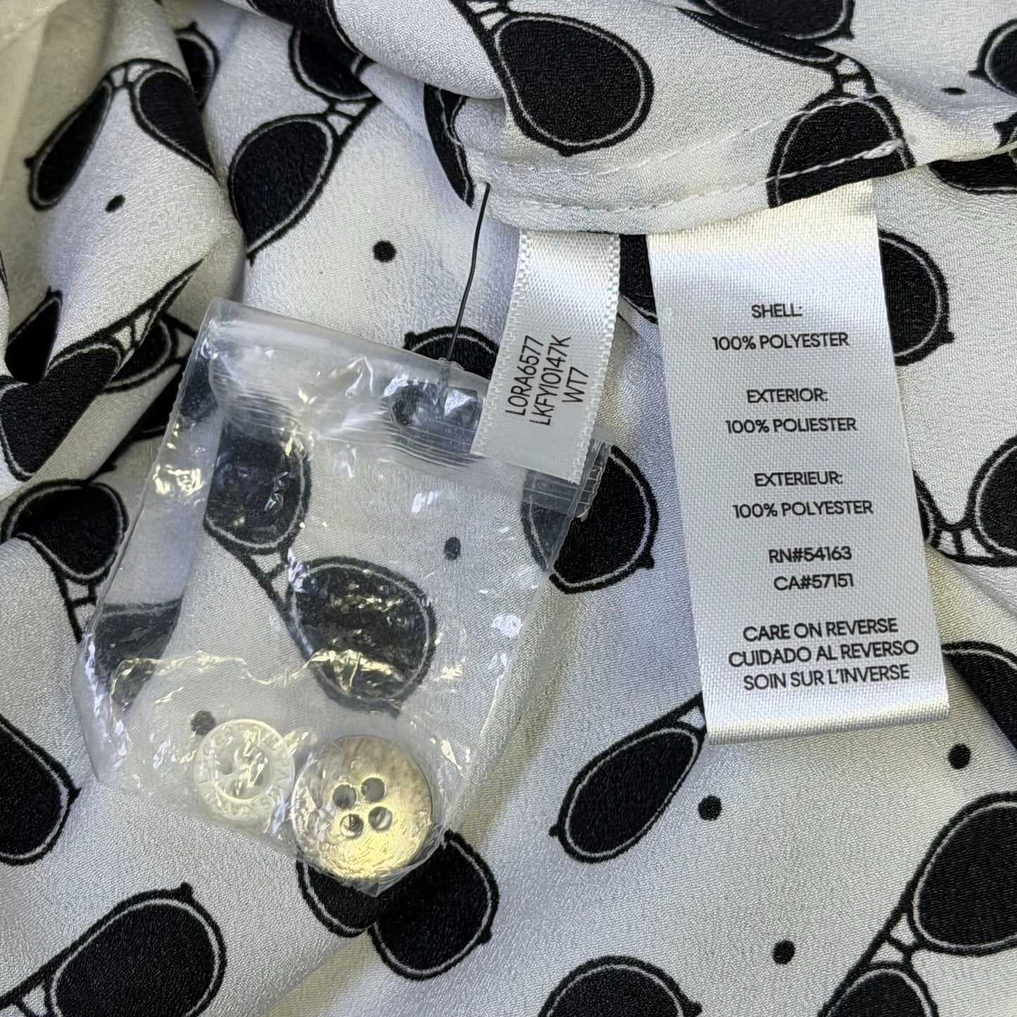 Karl Lagerfeld Sunglass Print Blouse Black & White Long Sleeve Size S