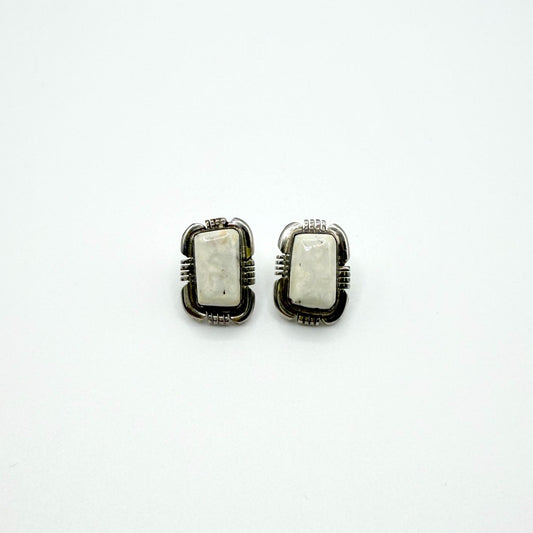 Navajo White Buffalo Sterling Silver Rectangular Earrings