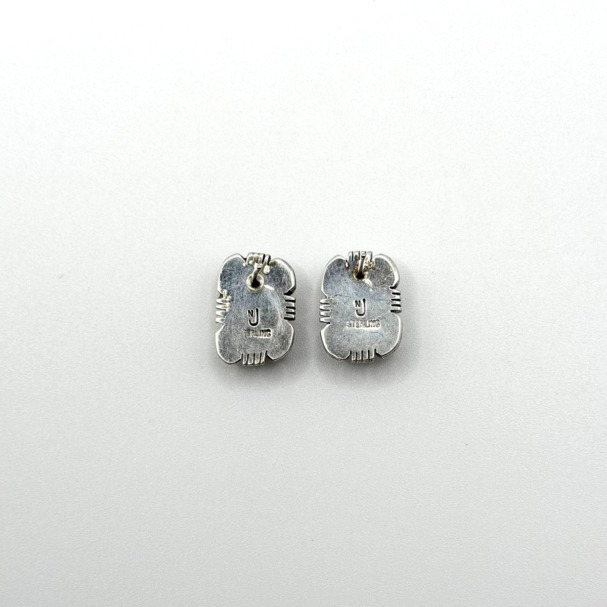 Navajo White Buffalo Sterling Silver Rectangular Earrings
