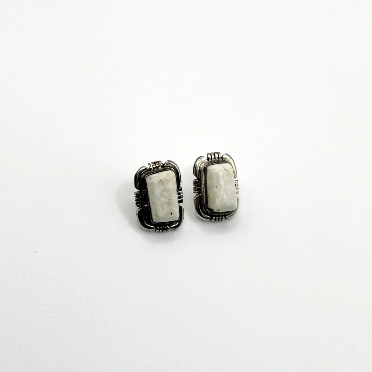 Navajo White Buffalo Sterling Silver Rectangular Earrings
