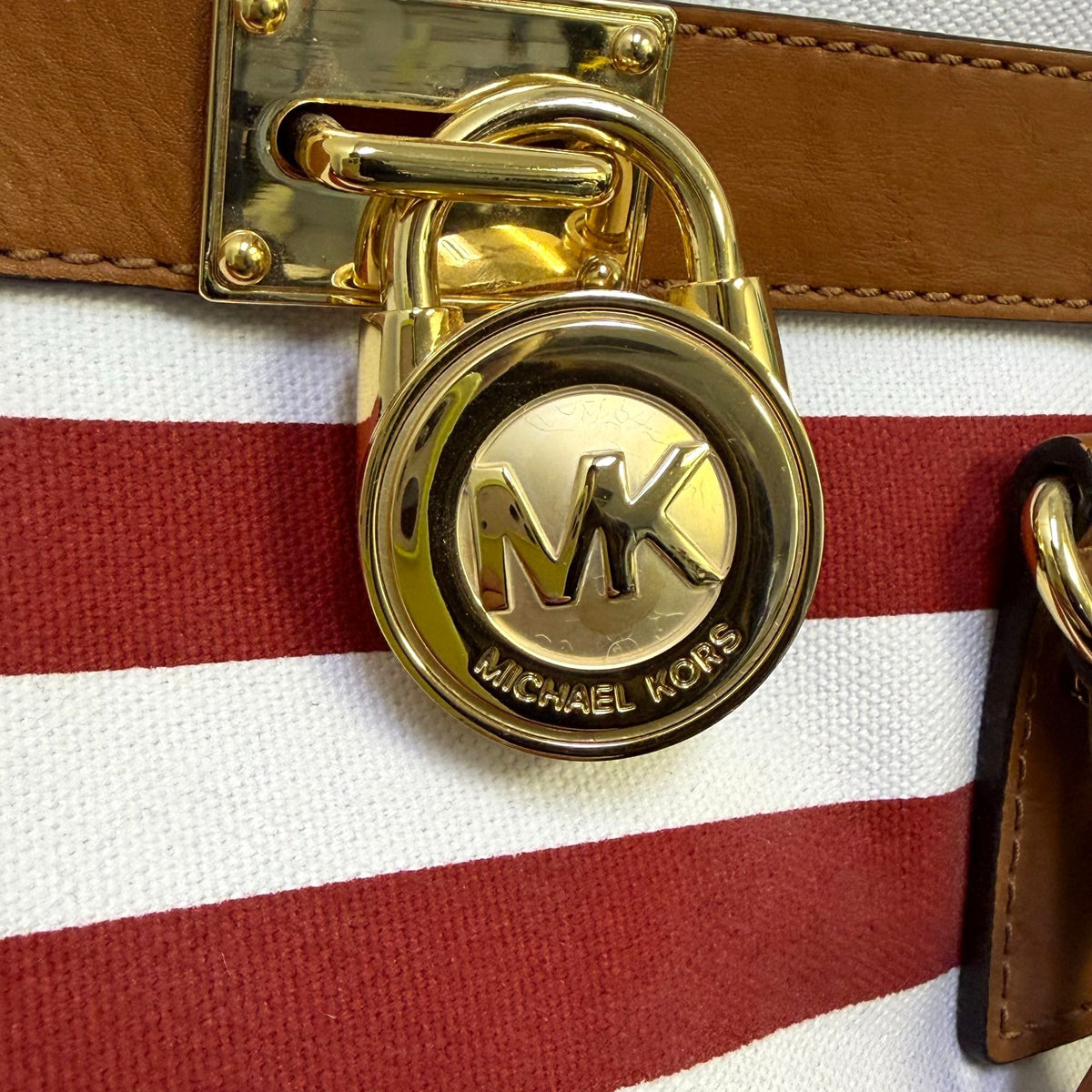 NWT Michael Kors Hamilton Canvas Red/White Stripe Large Tote Bag