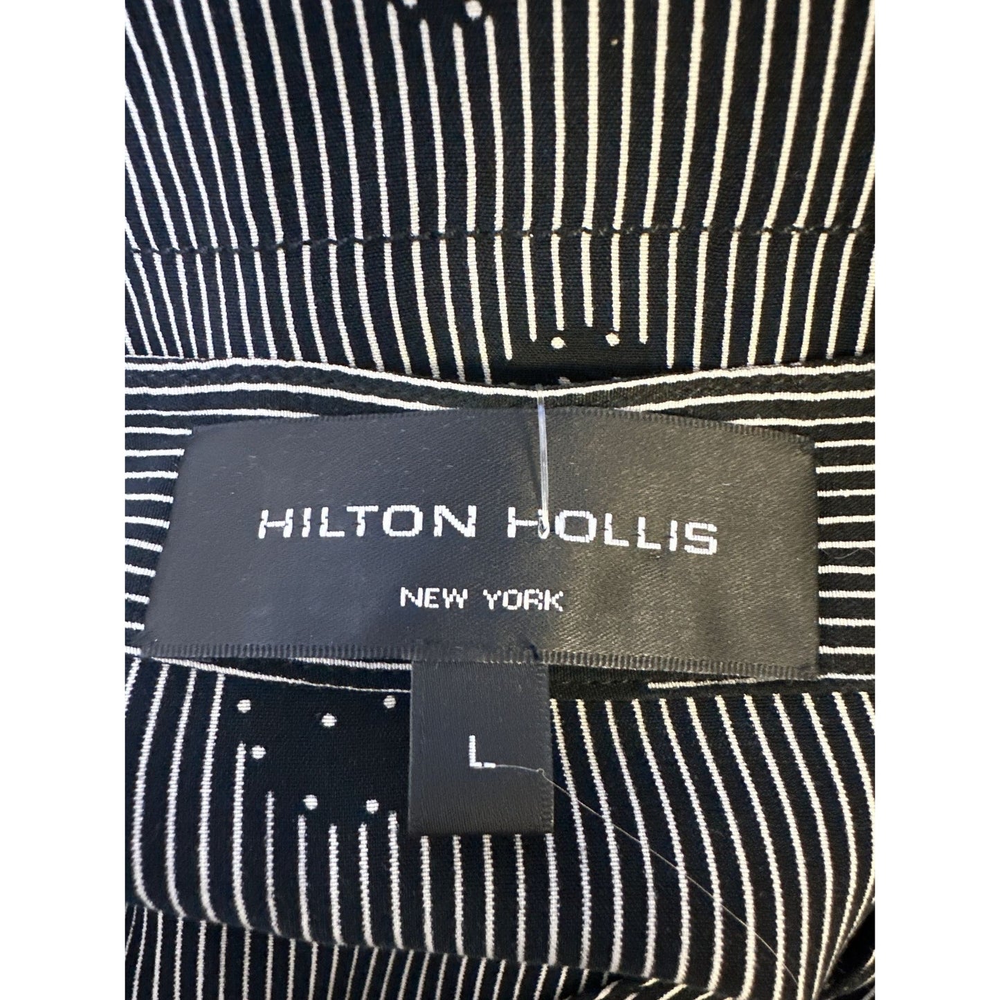 Hilton Hollis Black & White Striped Long Sleeve Blouse w/Abstract Dot Pattern & Mandarin Collar Size L