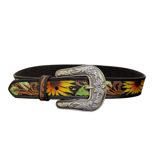 Nocona Belt Co. Genuine Leather Black Western Belt With Floral Embossing