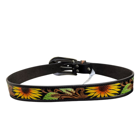Nocona Belt Co. Genuine Leather Black Western Belt With Floral Embossing