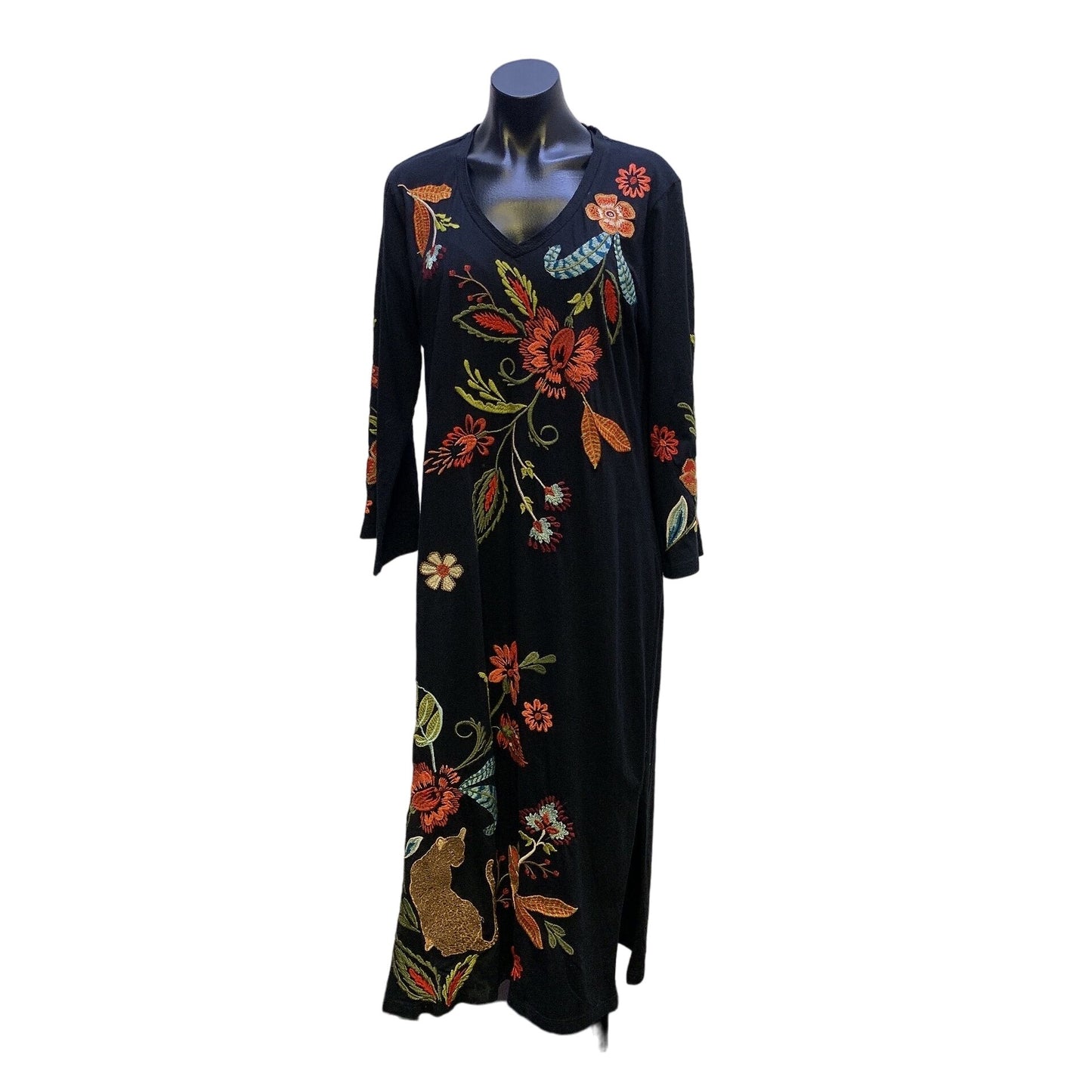 Johnny Was Black Floral Embroidered Maxi Dress M