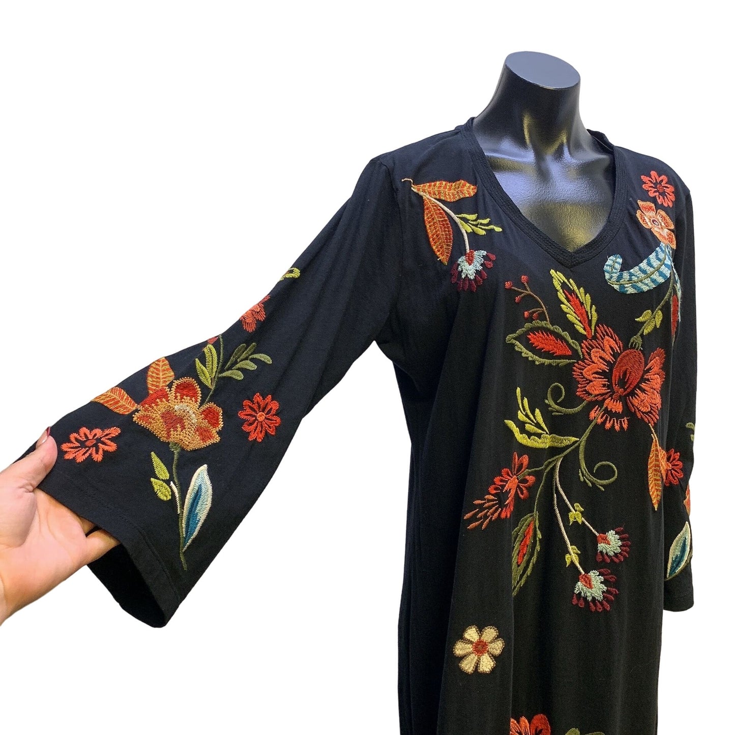 Johnny Was Black Floral Embroidered Maxi Dress M