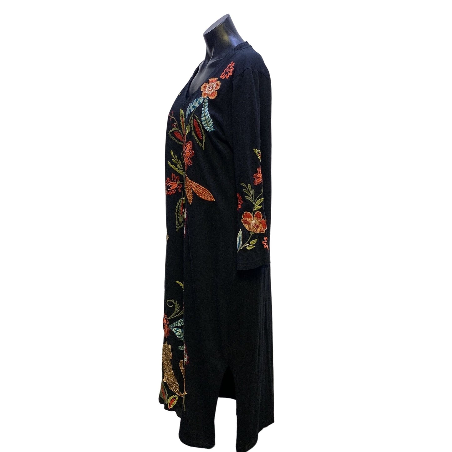 Johnny Was Black Floral Embroidered Maxi Dress M