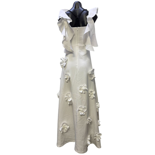 NWT Catchall Embellished White Maxi Dress With 3D Floral Details S