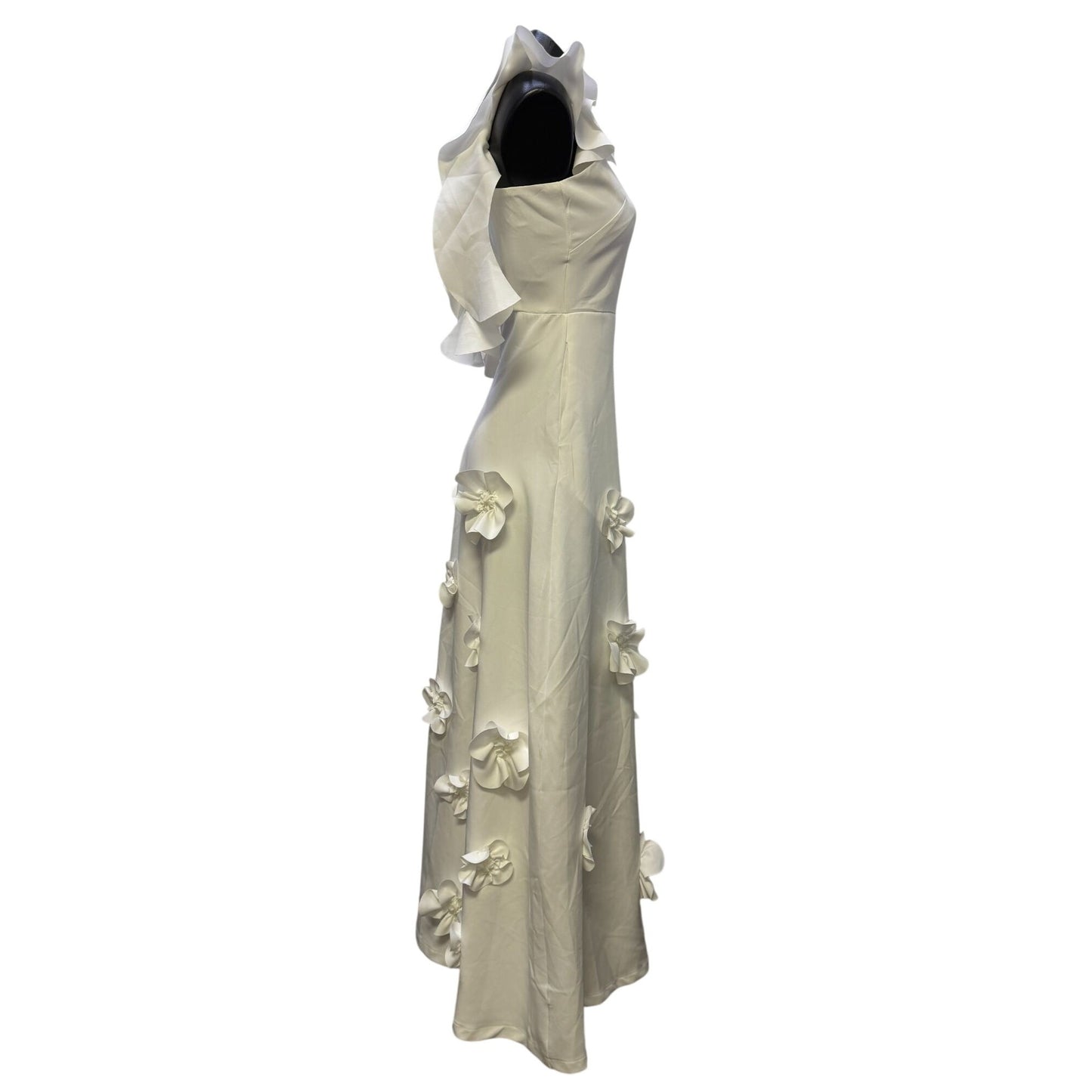 NWT Catchall Embellished White Maxi Dress With 3D Floral Details S