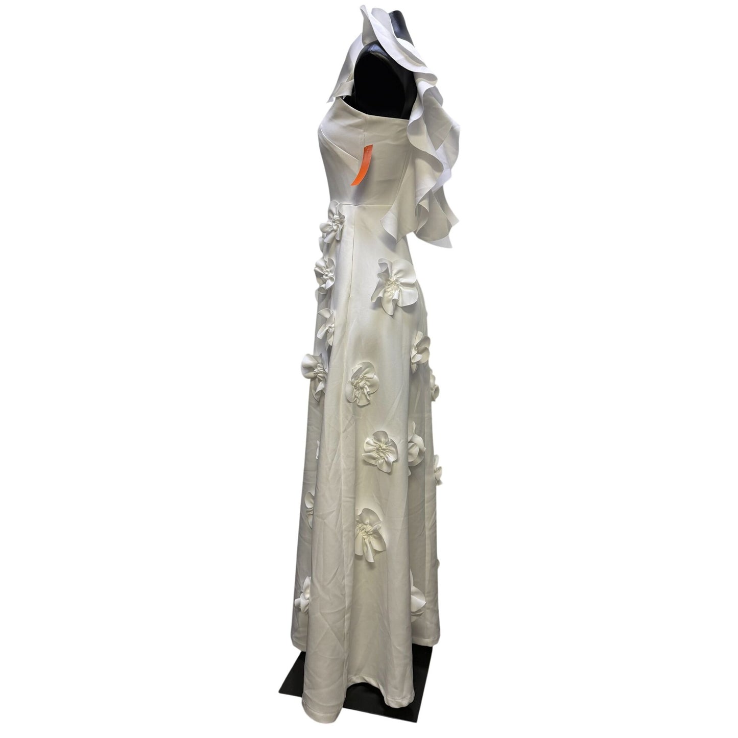 NWT Catchall Embellished White Maxi Dress With 3D Floral Details S