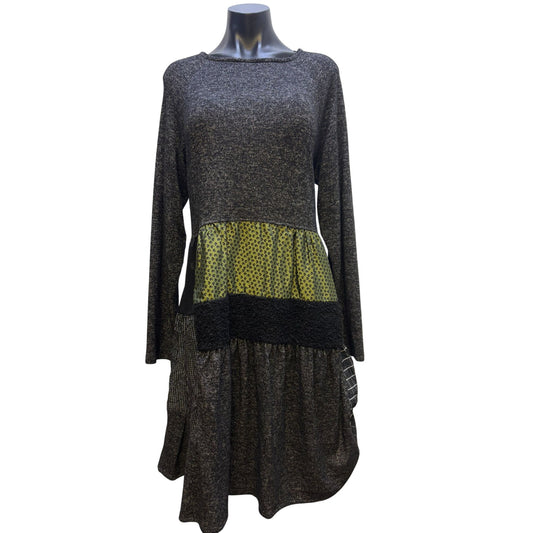 Alembika Long Sleeve Patchwork Dress Grey Black M