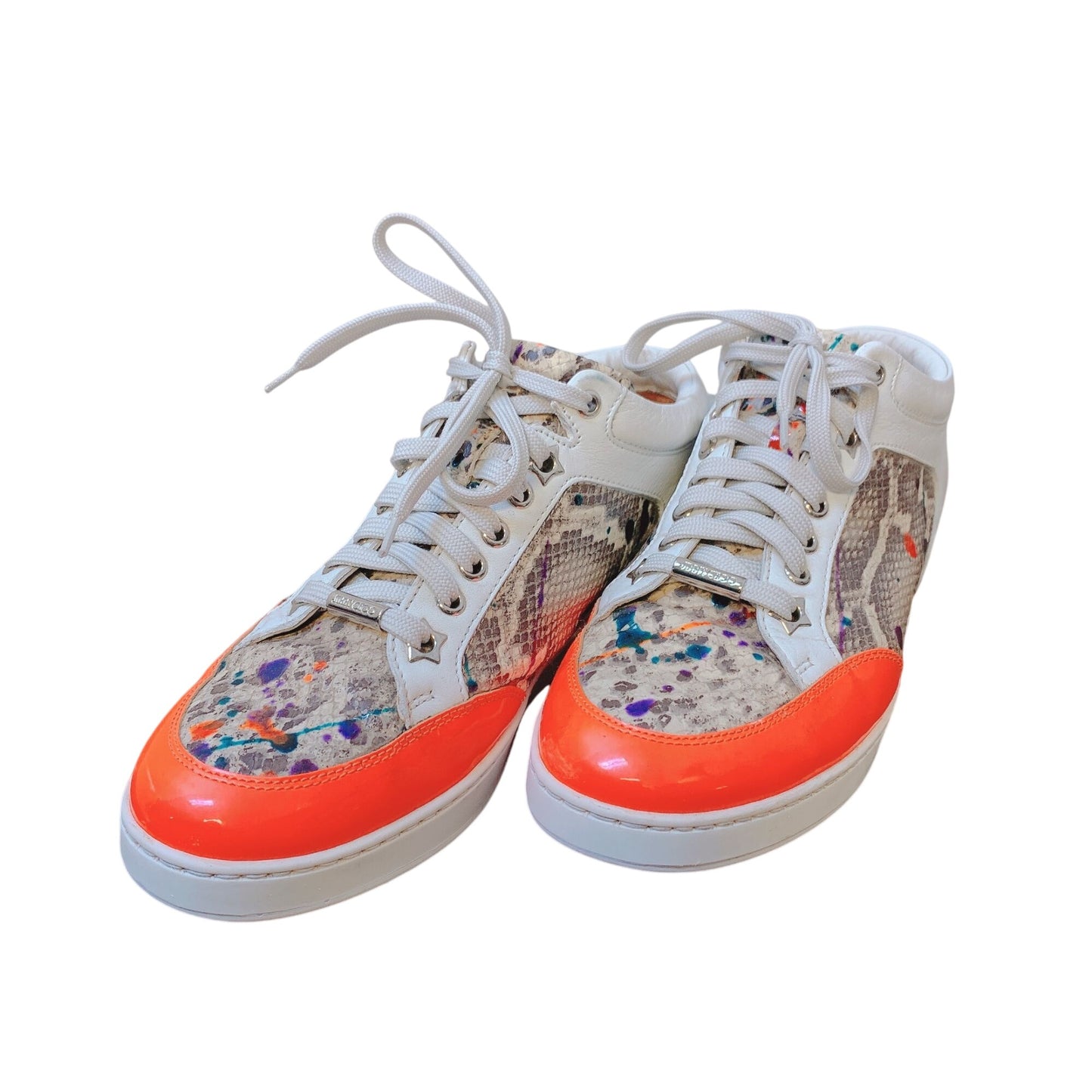 Jimmy Choo Miami Low Top Sneakers Python & Leather Orange 6.5/37