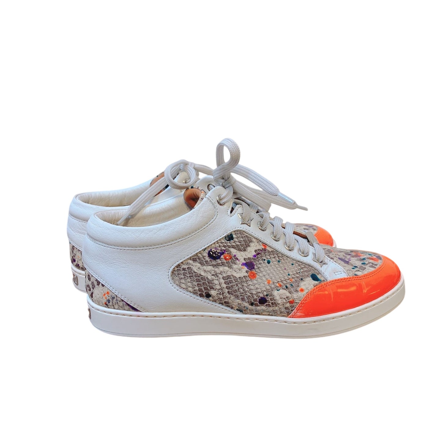 Jimmy Choo Miami Low Top Sneakers Python & Leather Orange 6.5/37