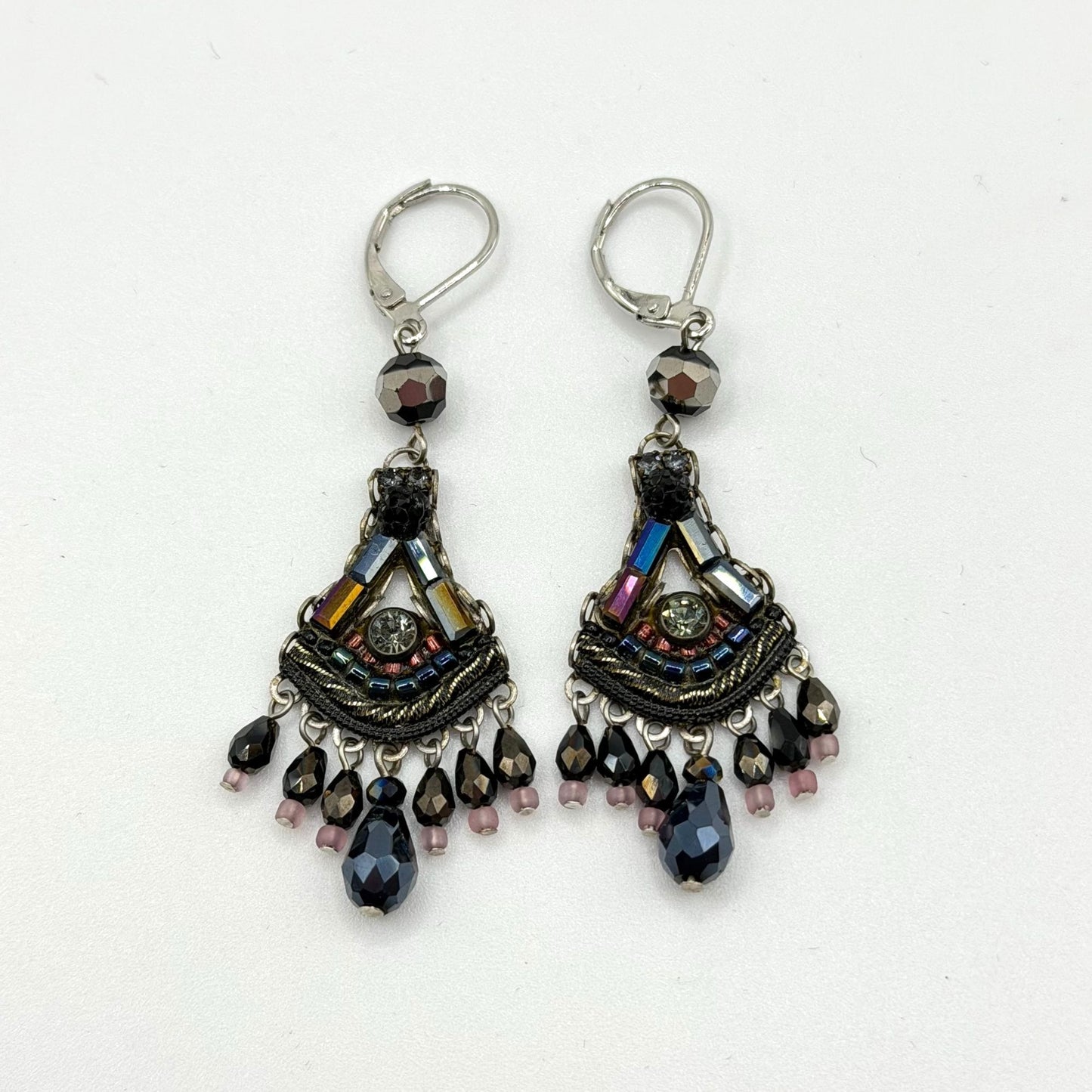 Ayla Bar Beaded Chandelier Earrings With Black & Iridescent Accents