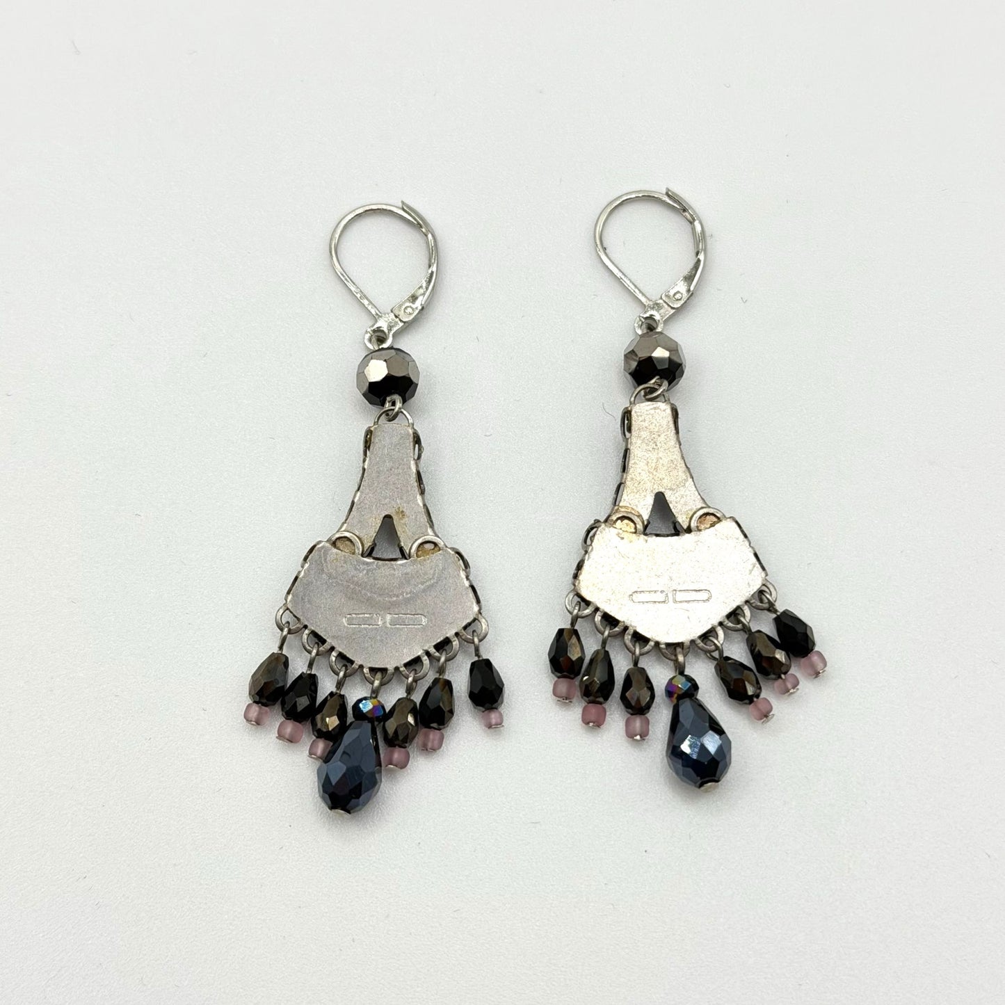 Ayla Bar Beaded Chandelier Earrings With Black & Iridescent Accents
