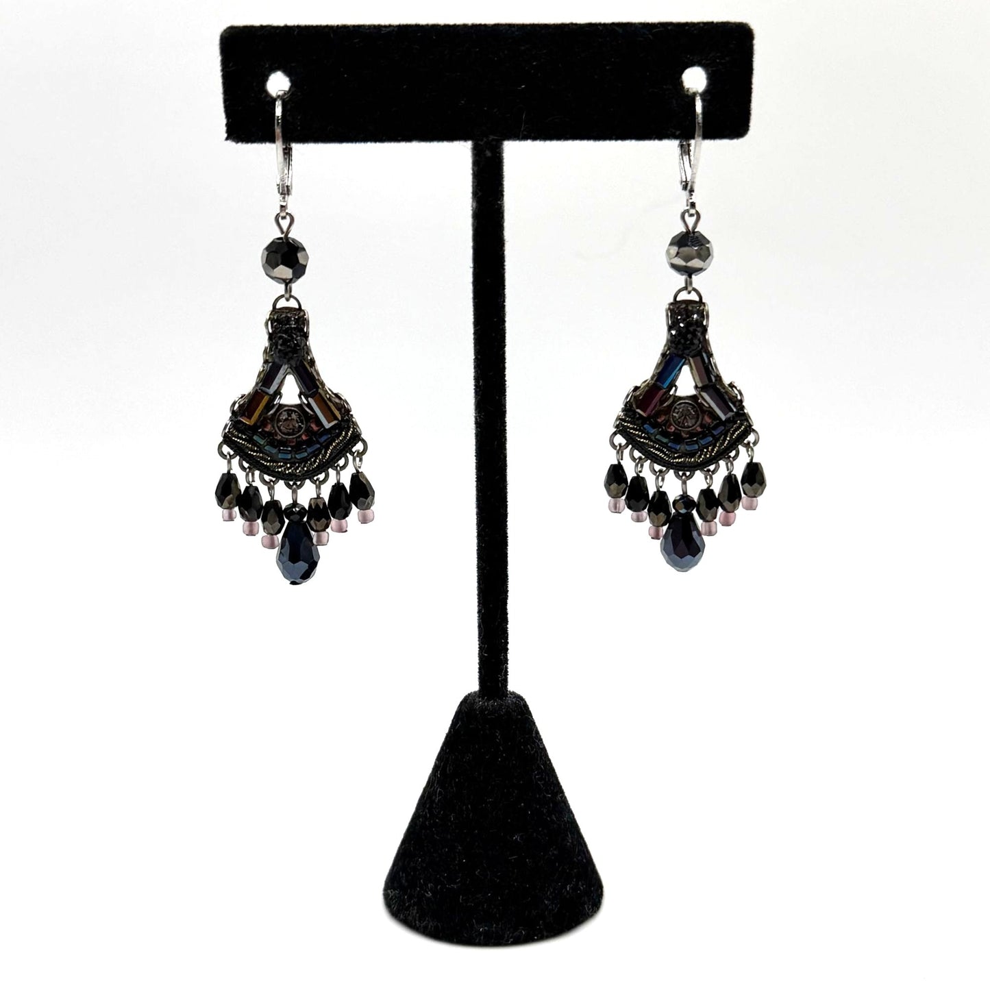 Ayla Bar Beaded Chandelier Earrings With Black & Iridescent Accents