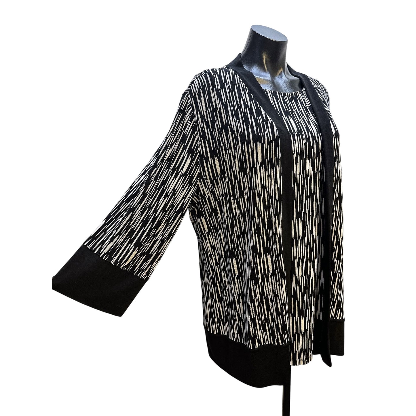 Chico's 2P Set Sleeveless Top & Cardigan  Black & White Abstract Print Size 3 (XL)