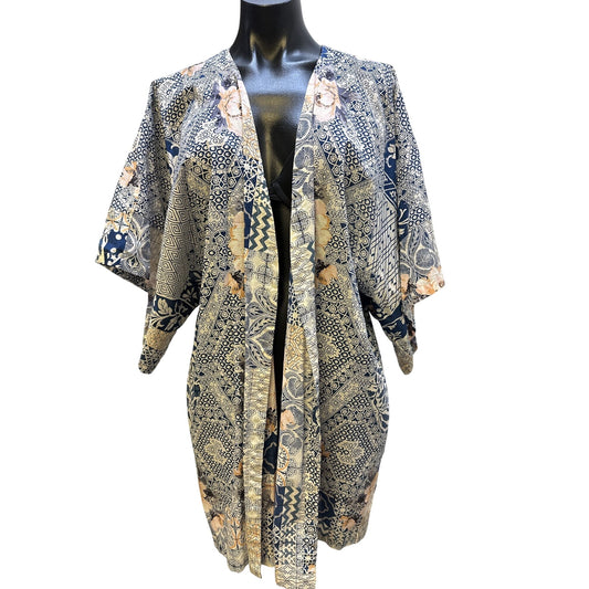 Johnny Was Blue, Cream, & Peach Cotton Kimono Cardigan One Size