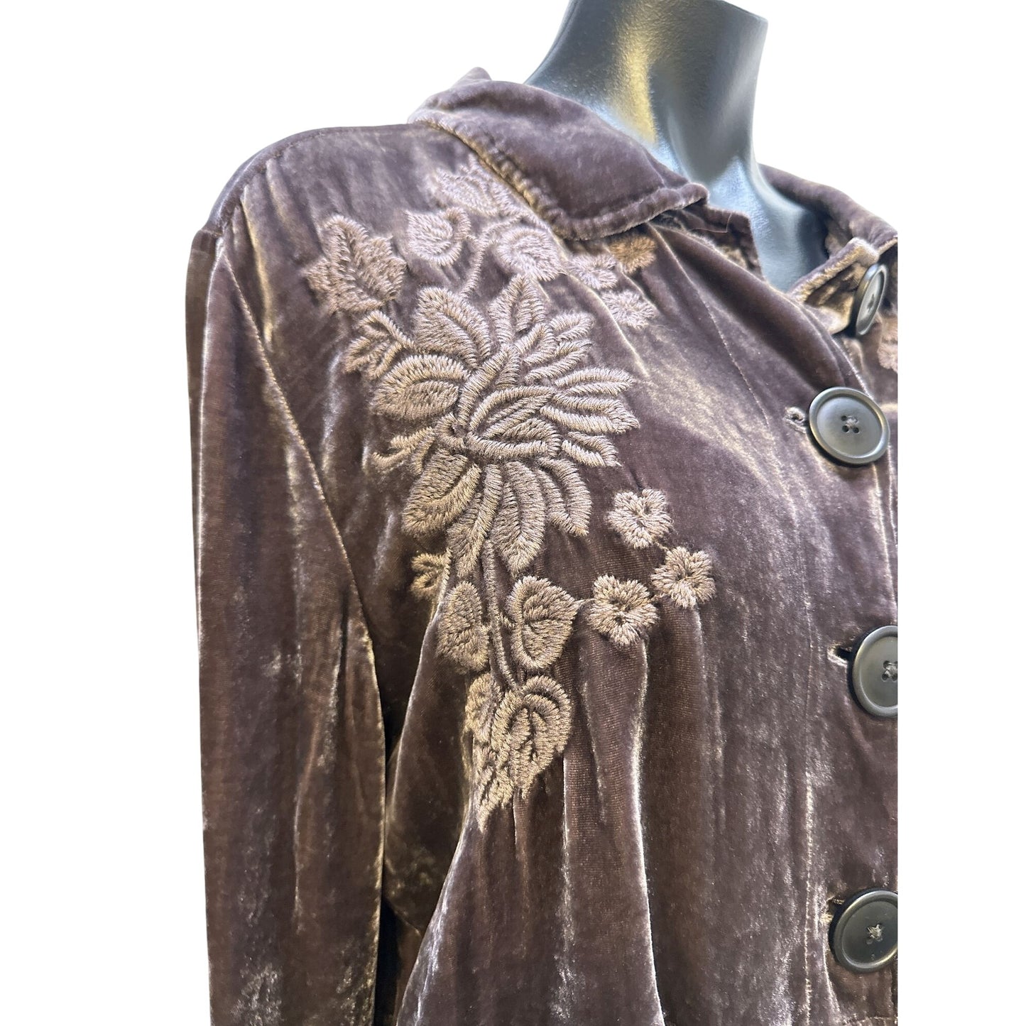 Johnny Was Bohemian Style Velvet Embroidered Jacket w/Floral & Chevron Patterns Size M