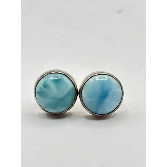 Larimar & Sterling Silver Round Stud Earrings