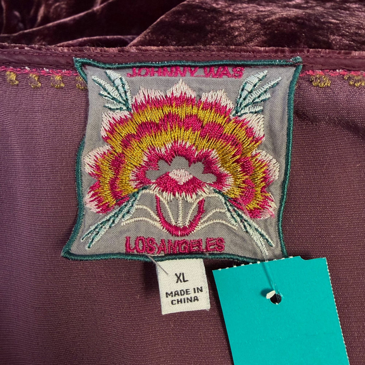 Johnny Was Velvet Embroidered Blouse Wine Multi XL
