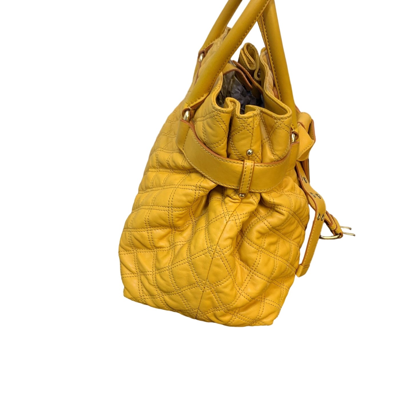 Marc Jacobs Quilted Rare Calfskin Leather Handbag In Mustard Yellow