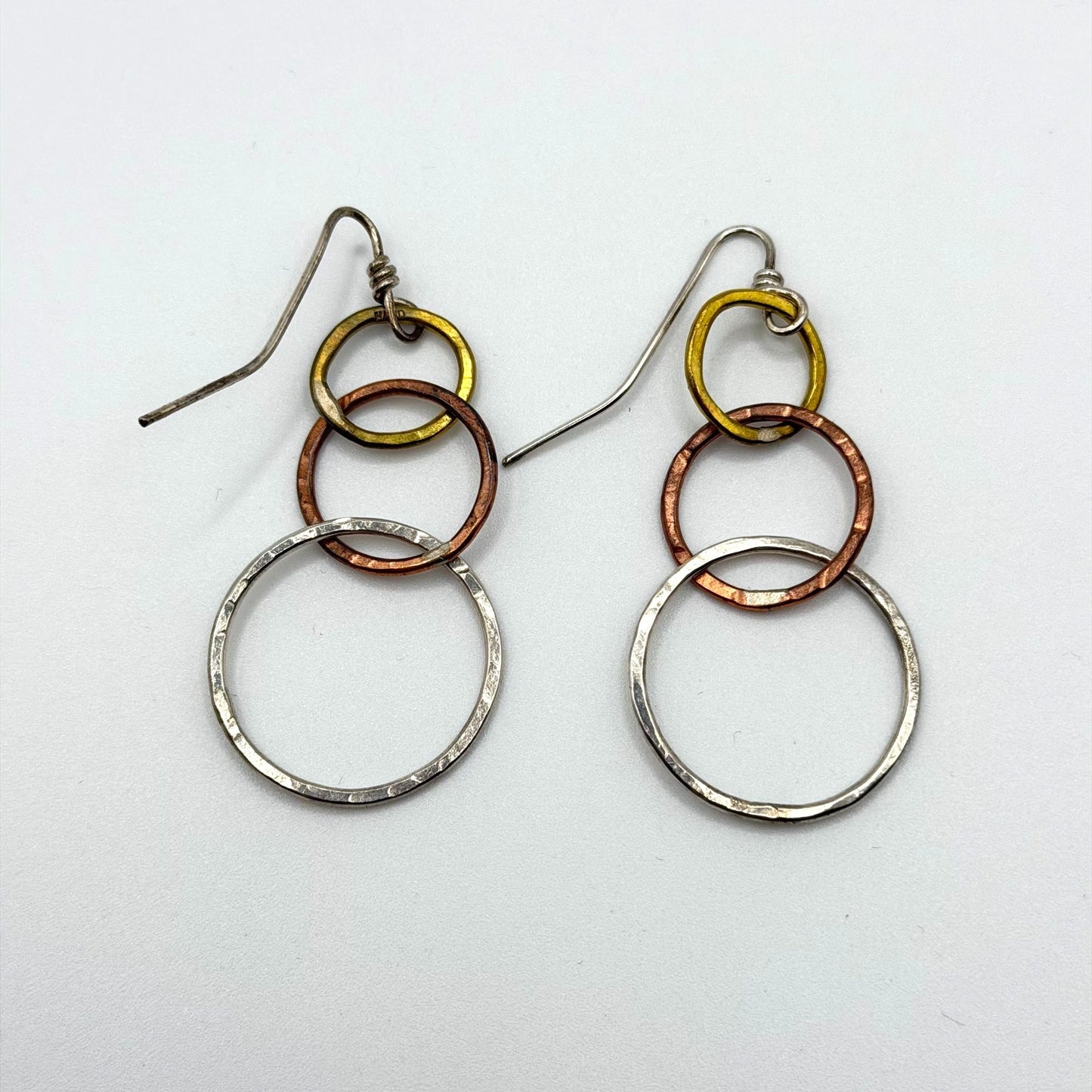 Tony Davis 925 Handmade Mixed Metal Circle Drop Earrings