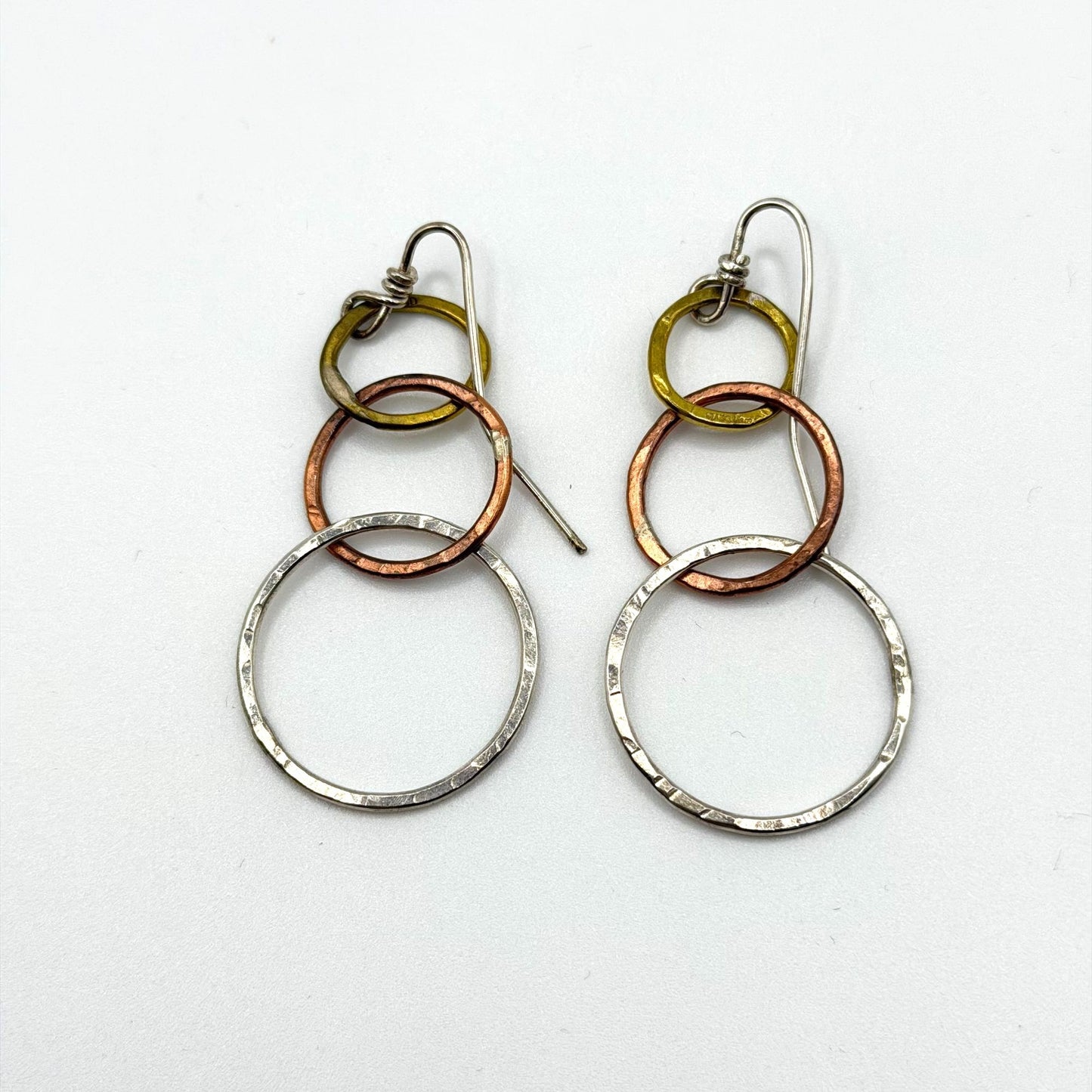 Tony Davis 925 Handmade Mixed Metal Circle Drop Earrings