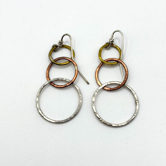 Tony Davis 925 Handmade Mixed Metal Circle Drop Earrings