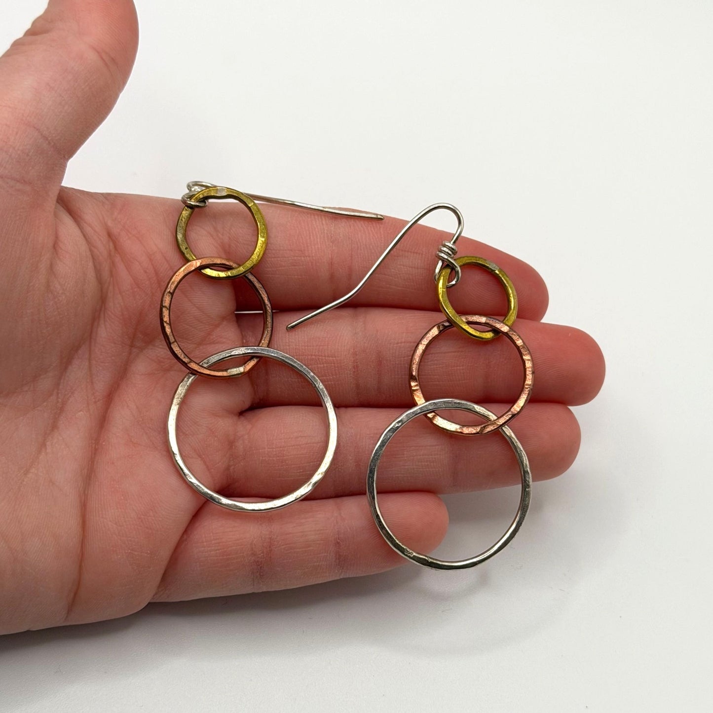 Tony Davis 925 Handmade Mixed Metal Circle Drop Earrings