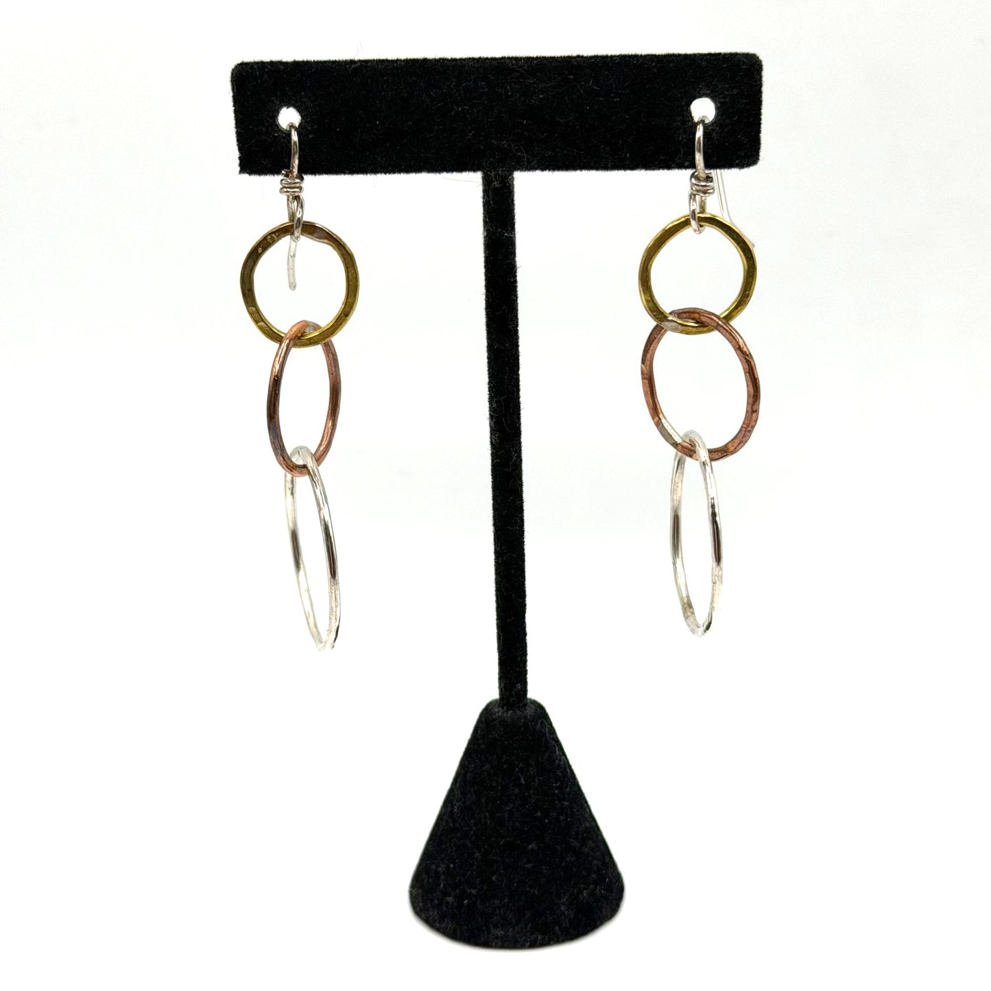 Tony Davis 925 Handmade Mixed Metal Circle Drop Earrings