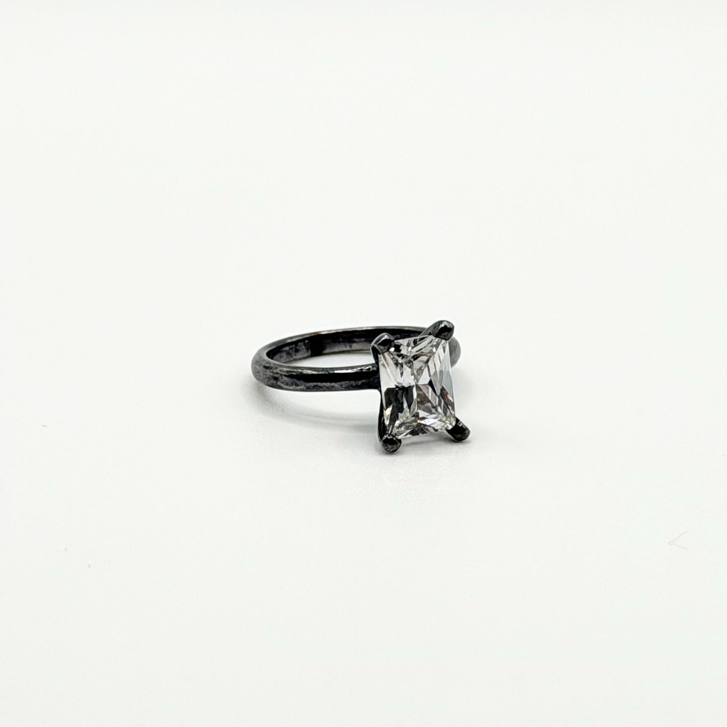 925 Sterling Silver Princess Cut Glass Solitaire Ring Size 4