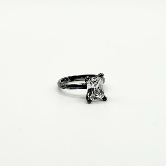 925 Sterling Silver Princess Cut Glass Solitaire Ring Size 4