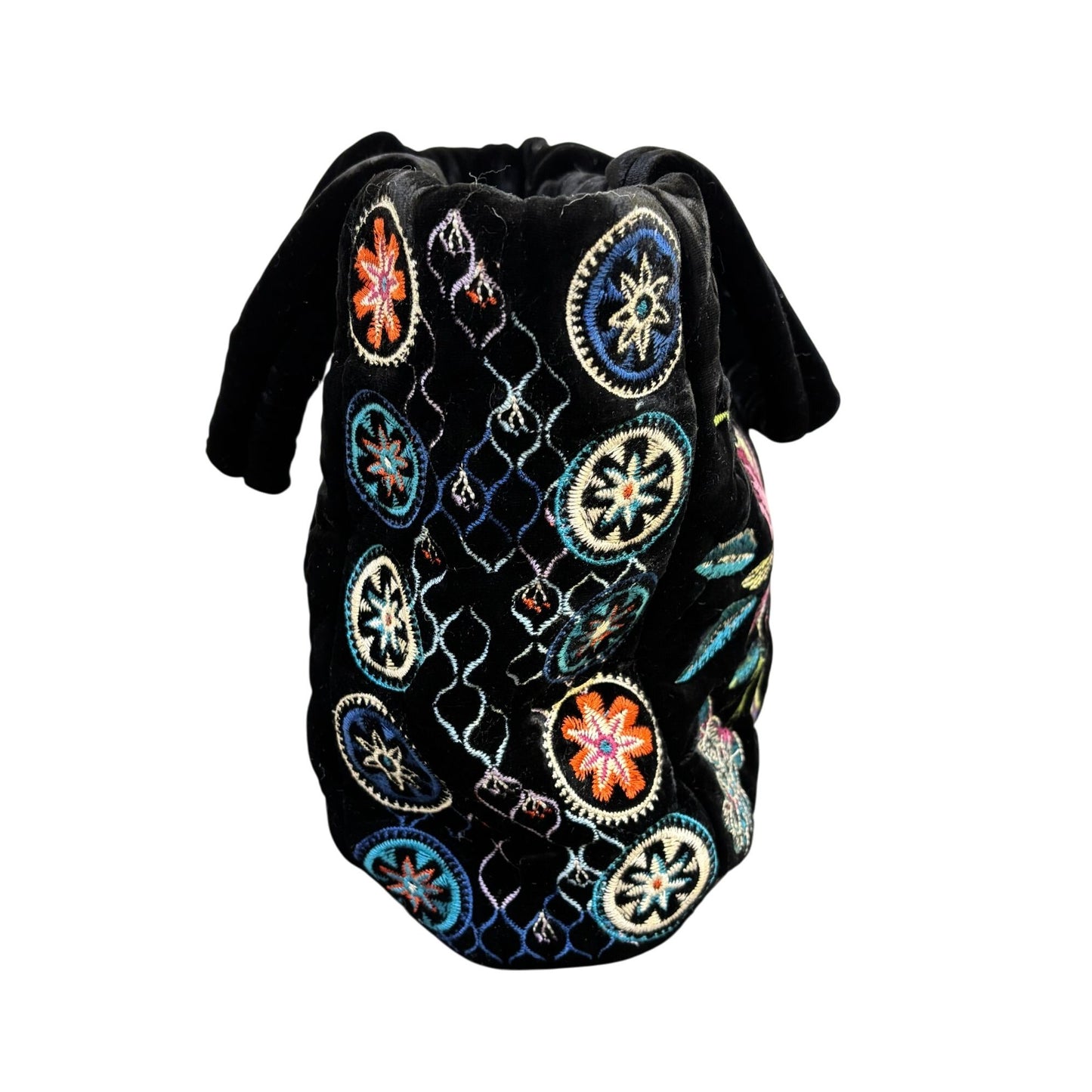 Johnny Was Embroidered Velvet Purse Black Multi Floral Pattern With Adjustable Strap