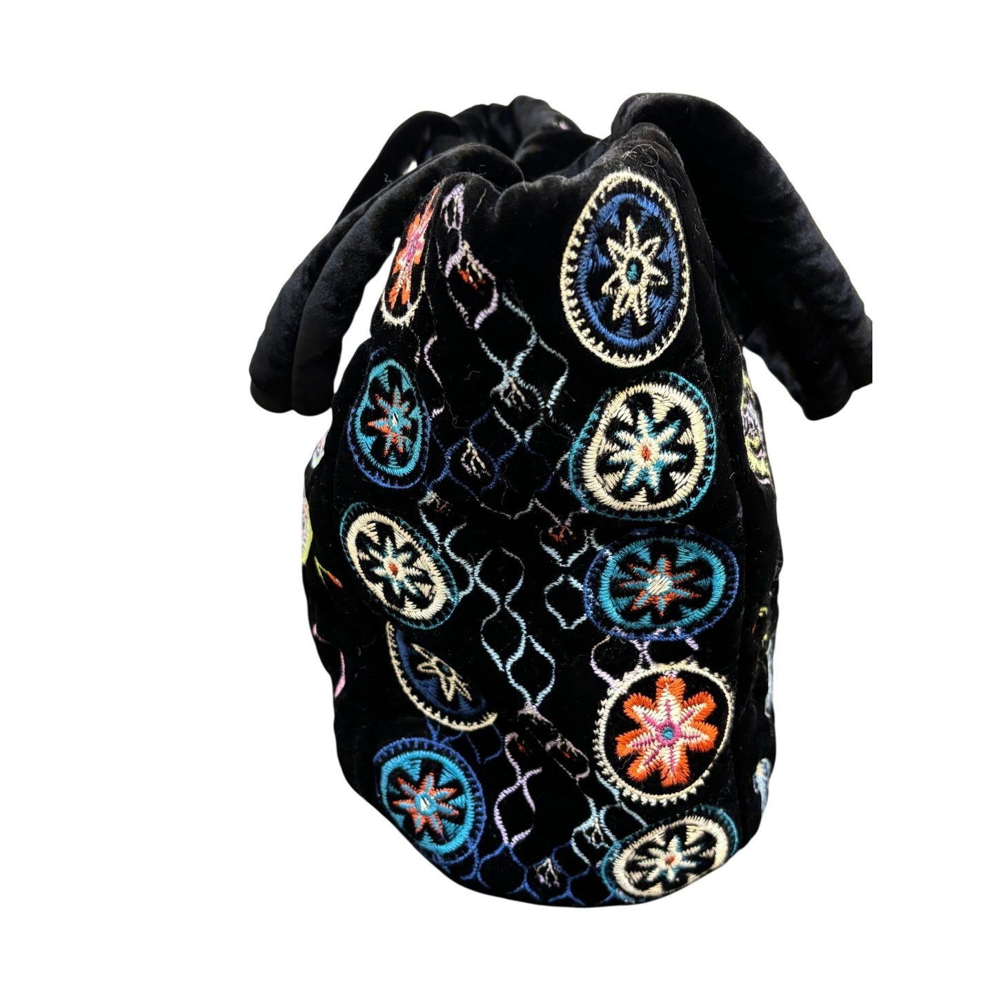 Johnny Was Embroidered Velvet Purse Black Multi Floral Pattern With Adjustable Strap