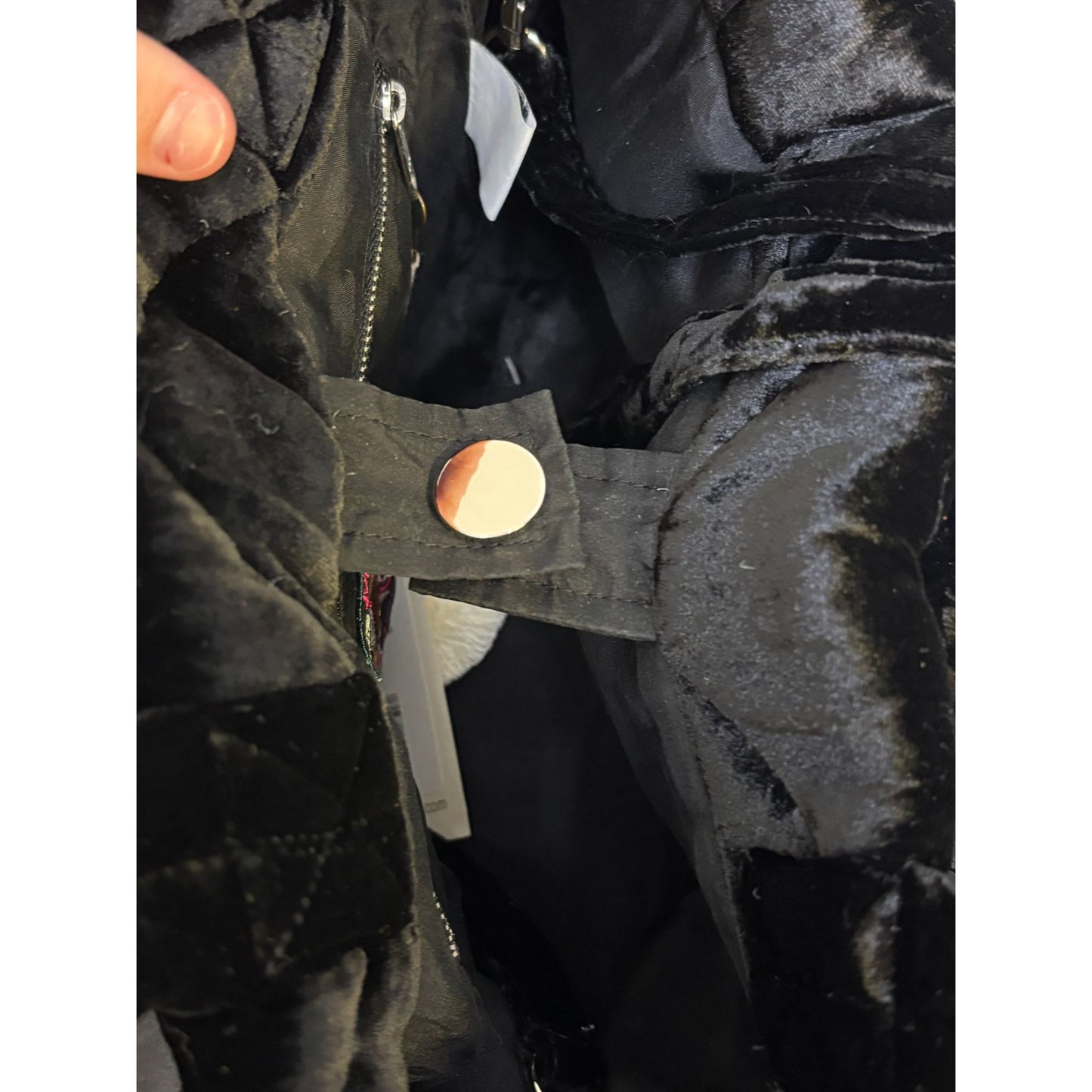 Johnny Was Embroidered Velvet Purse Black Multi Floral Pattern With Adjustable Strap