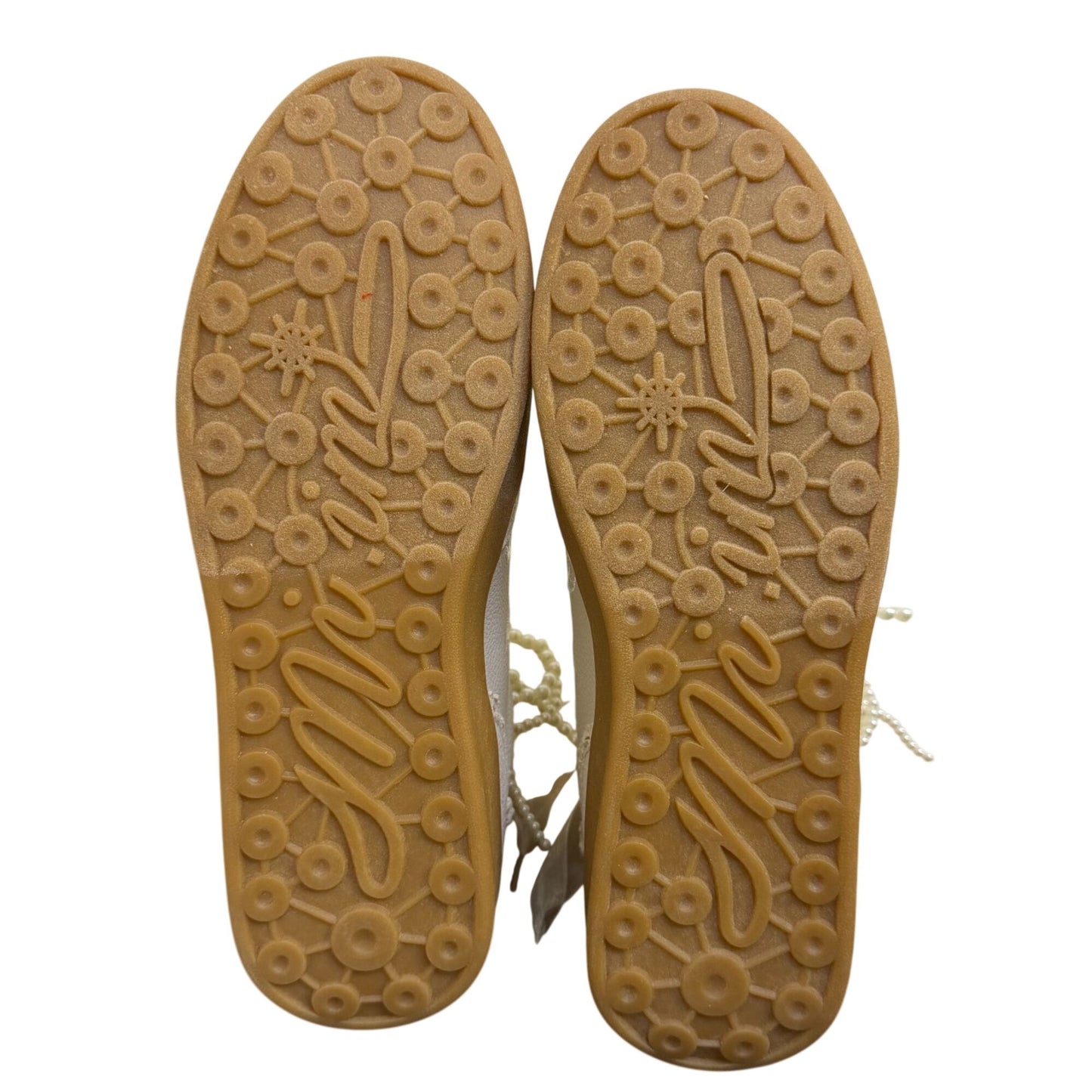 Elegant Bone White Pearl Embellished Low-Top Sneakers 7.5