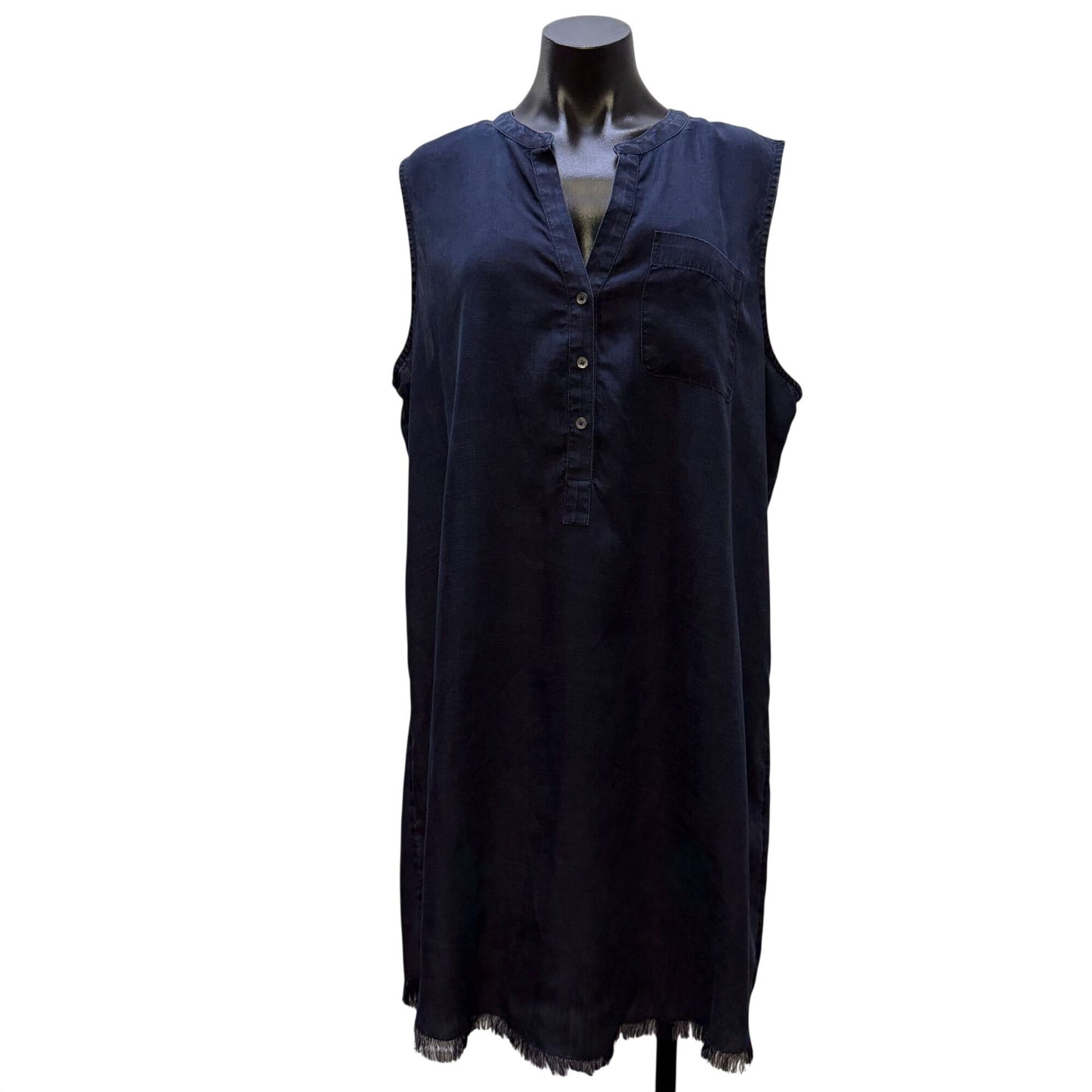 NWT Nic+Zoe Dark Wash Sleeveless Denim Tunic Dress With Frayed Hem XL