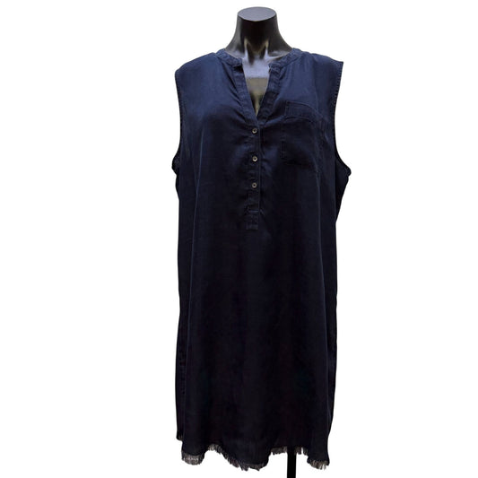 NWT Nic+Zoe Dark Wash Sleeveless Denim Tunic Dress With Frayed Hem XL