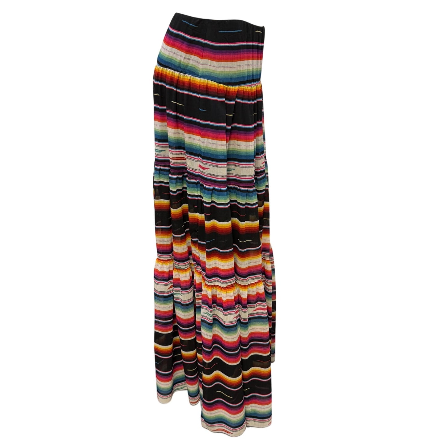 NWT Ralph Lauren Black Multi-Color Tiered Maxi Skirt Size 4
