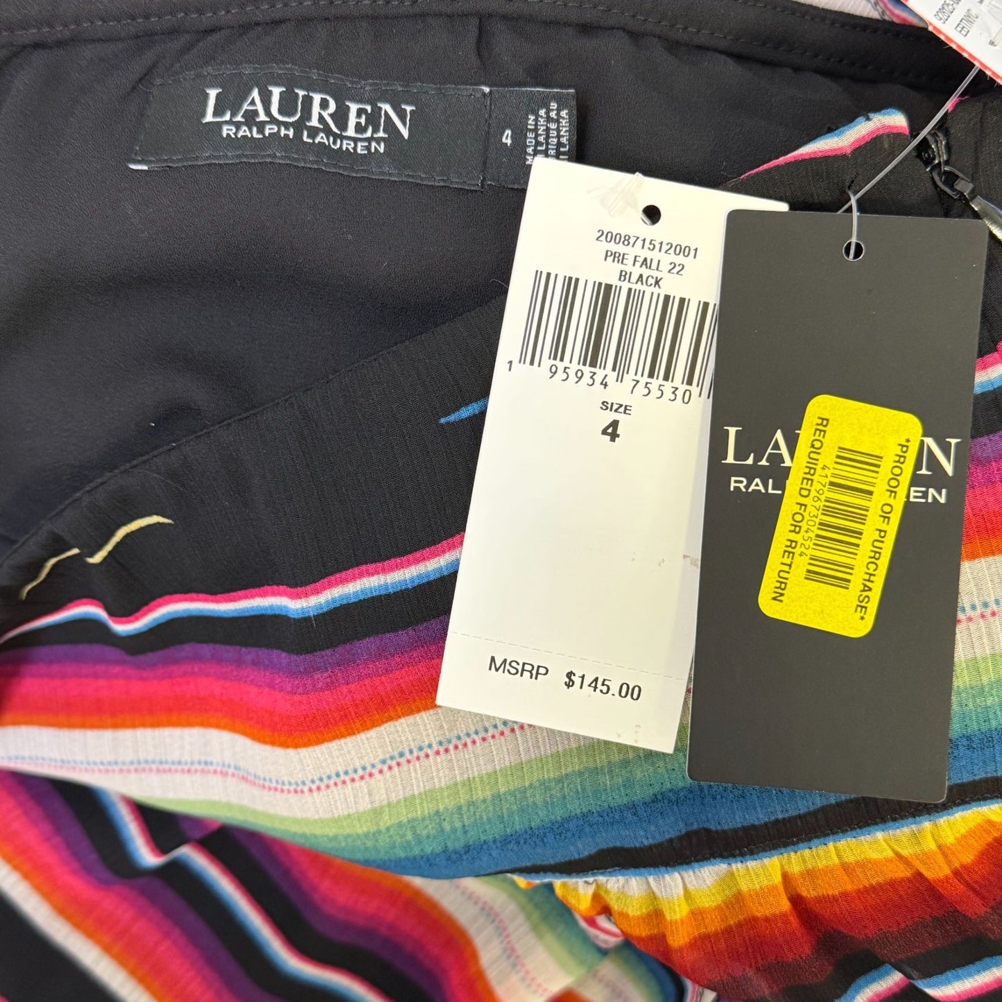 NWT Ralph Lauren Black Multi-Color Tiered Maxi Skirt Size 4