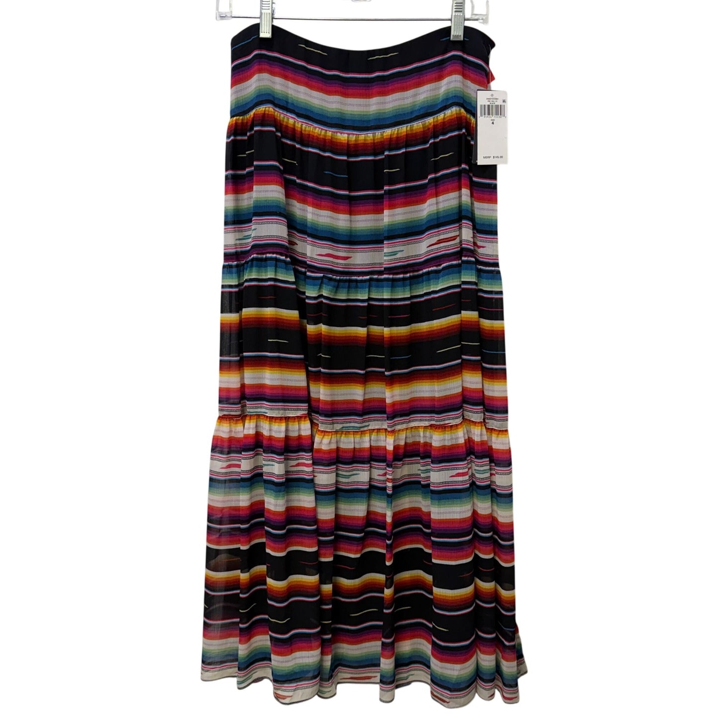 NWT Ralph Lauren Black Multi-Color Tiered Maxi Skirt Size 4