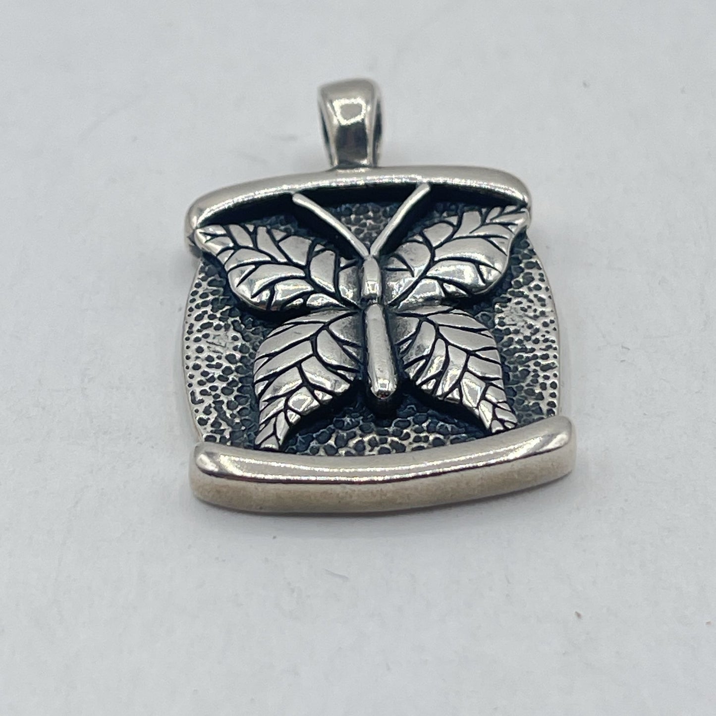 925 Sterling Silver Rectangle Butterfly Motif Pendant