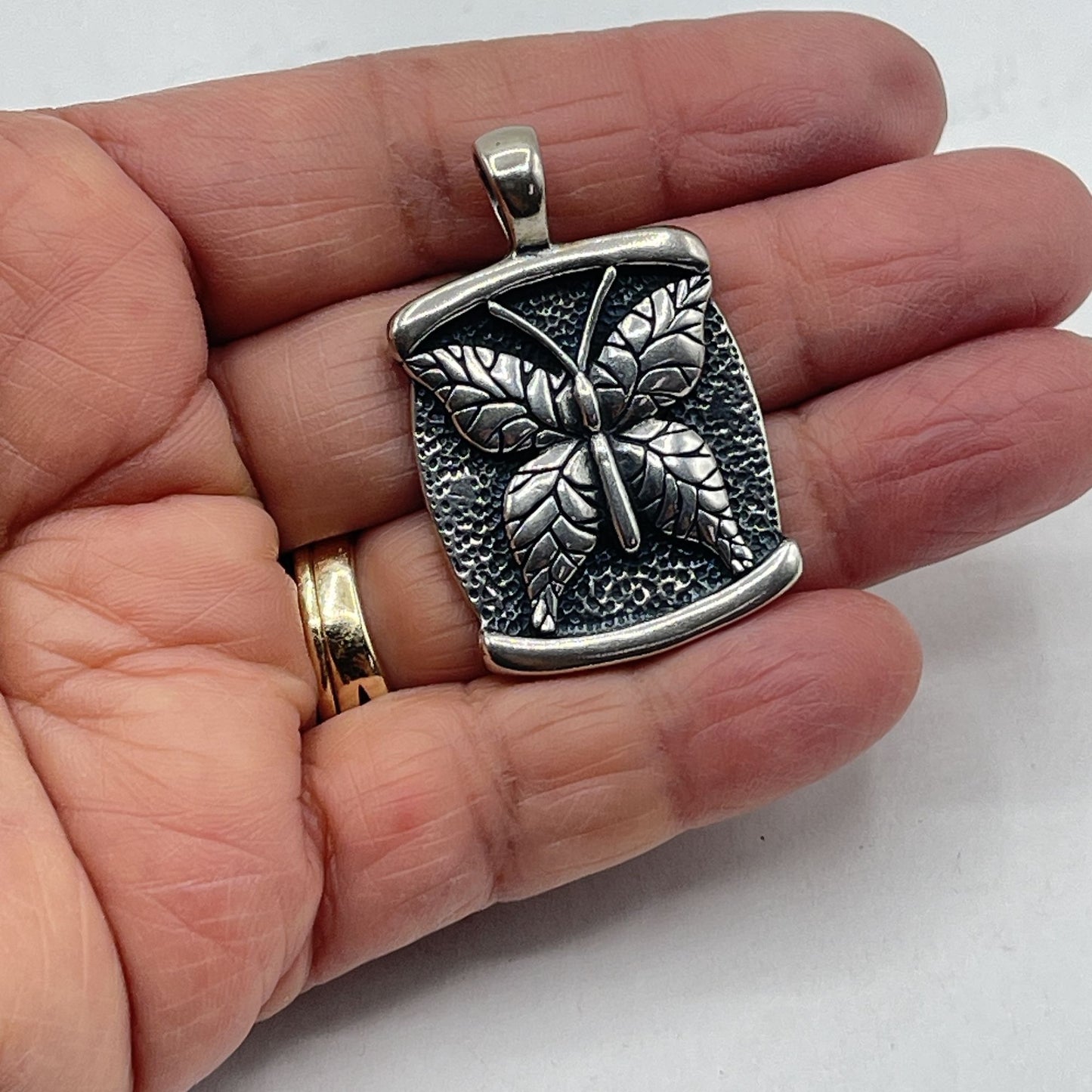 925 Sterling Silver Rectangle Butterfly Motif Pendant