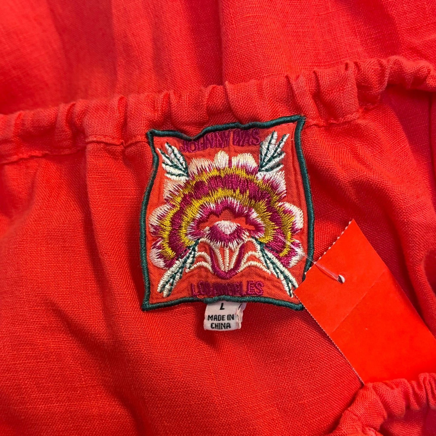Johnny Was Linen Embroidered Blouse Coral Multi Long Sleeve L