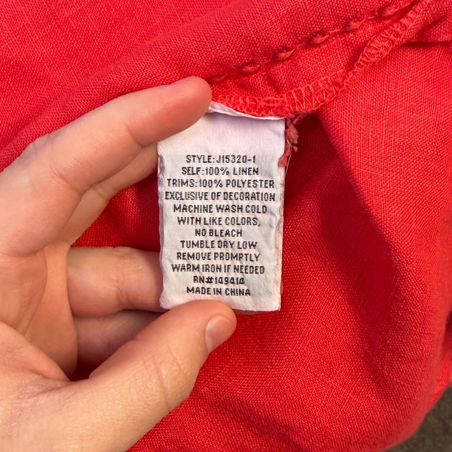 Johnny Was Linen Embroidered Blouse Coral Multi Long Sleeve L