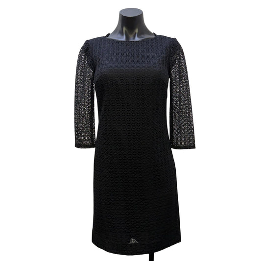 Trina Turk Black Lace Sheath Dress With 3/4 Sleeves Open Back Size 0