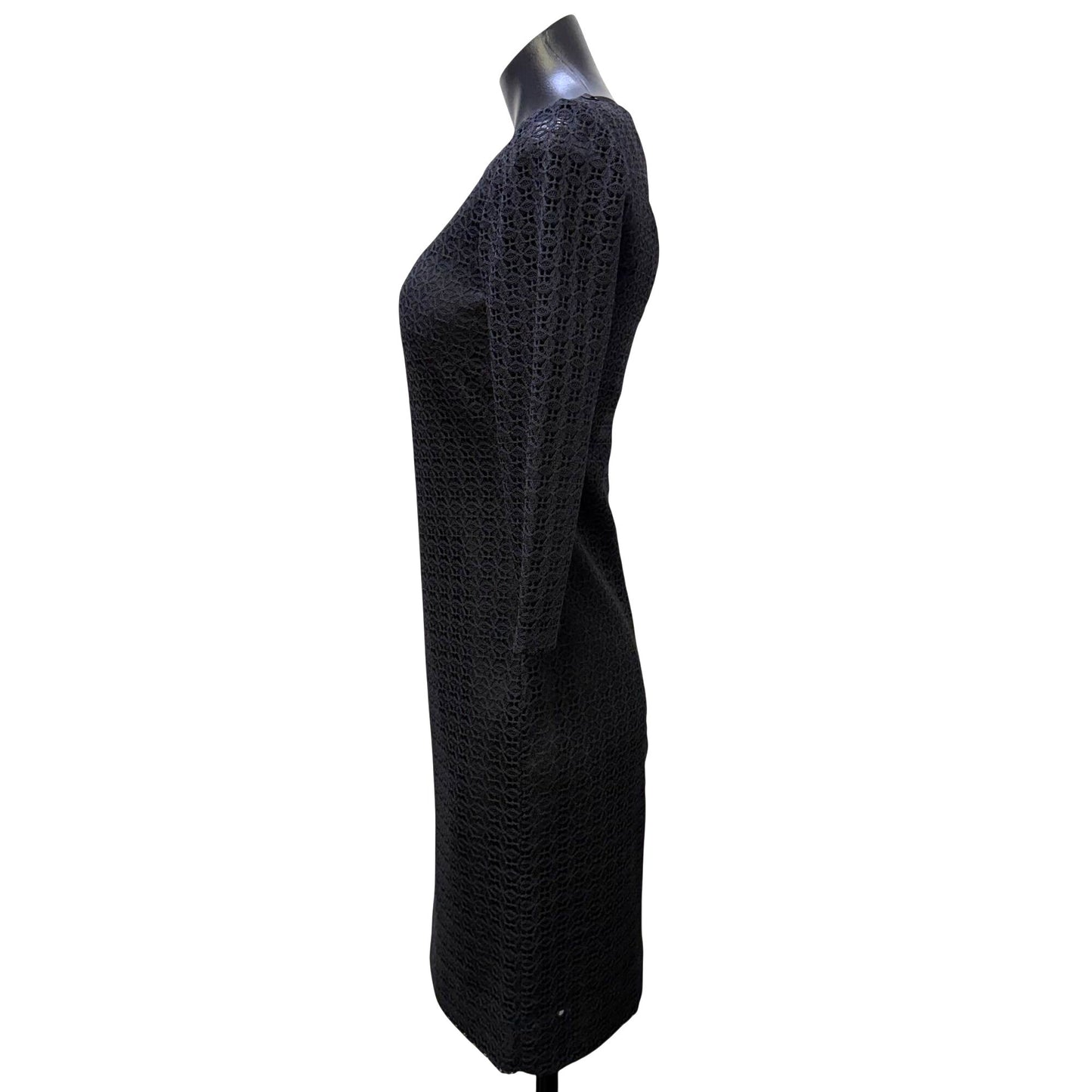Trina Turk Black Lace Sheath Dress With 3/4 Sleeves Open Back Size 0