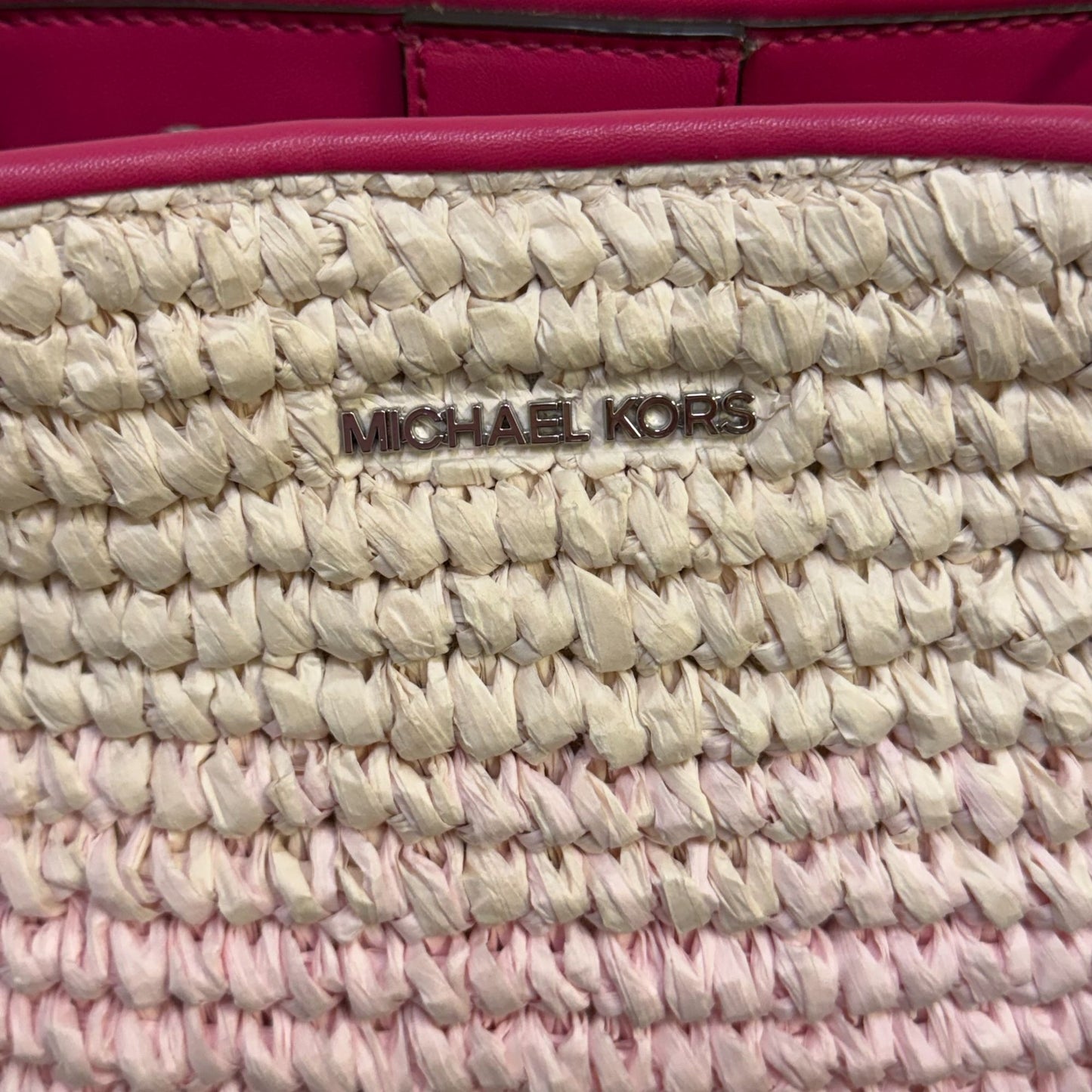 Michael Kors Straw Tote Bag Pink Gradient With Shoulder Strap
