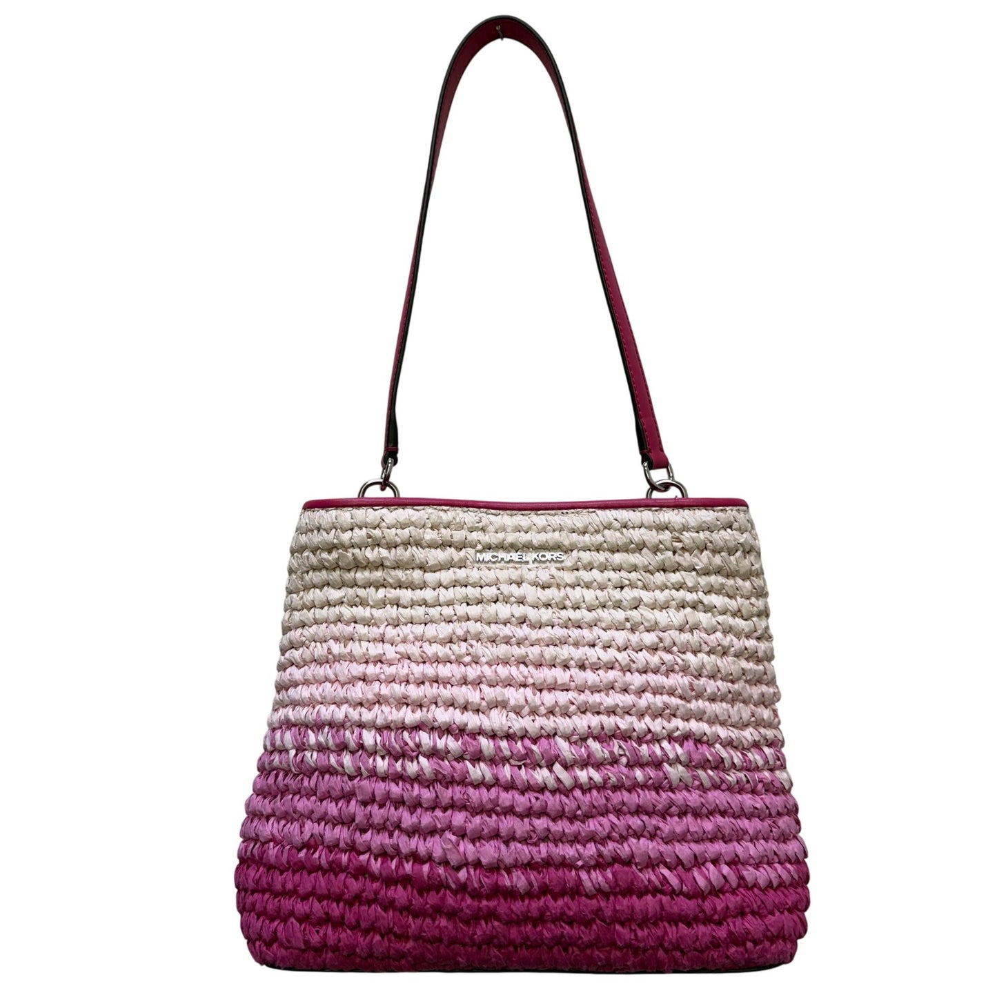 Michael Kors Straw Tote Bag Pink Gradient With Shoulder Strap